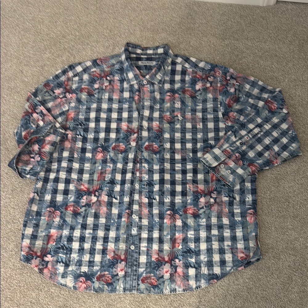 Tommy Bahama Blue Plaid & Tropical Shirt